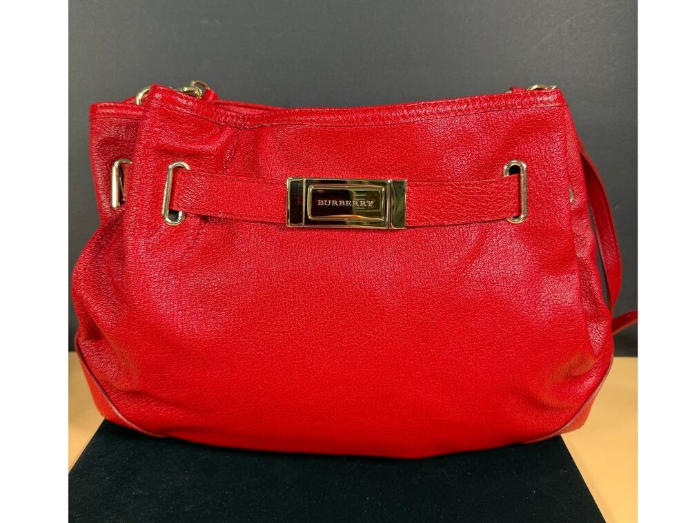 Burberry Red Leather Belted Hobo Bag Buckle Shoulder Handbag Dust Cover